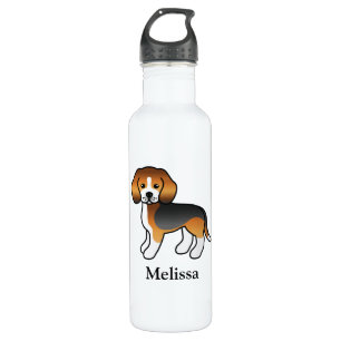 Botella De Agua Tricolor Beagle Cute Cartog Perro y nombre