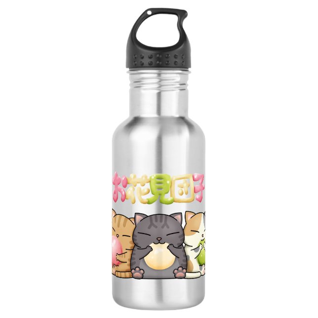 Botella De Agua Trio de gato Cute Hanami (Anverso)