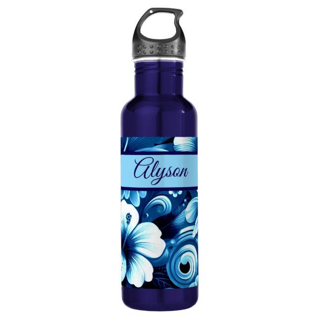 Botella De Agua Tropical Hawaiian Flowers Hibiscus Personalized (Anverso)