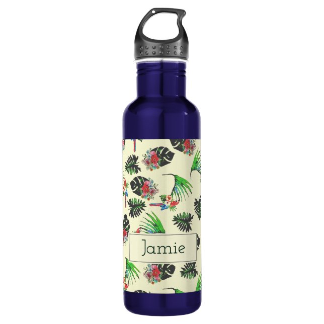 Botella De Agua Tropical Parrots and Floral Pattern Personalised (Anverso)