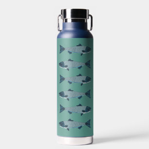 Botella De Agua Trucha de arte popular azul/salmón