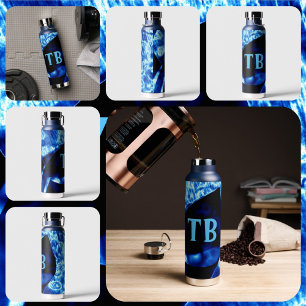 Botella De Agua True Blue Edgy Resumen de Iniciales Personalizadas