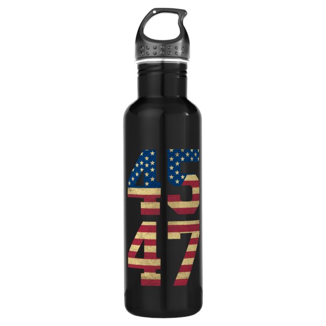 Botella De Agua Trump 2024 45 47 Retro de bandera estadounidense a (Anverso)