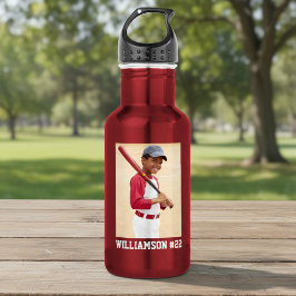 Botella De Agua Tu Foto Béisbol o Tu Deporte Rojo