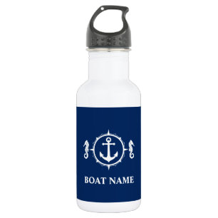 Botella De Agua Tu nombre de barco Seahorse Anchor Azul Blanco