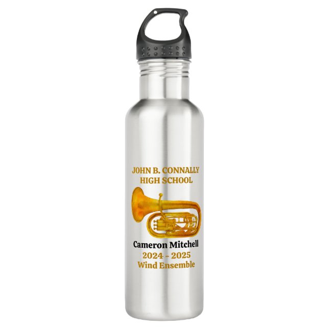 Botella De Agua Tuba Player High School Band Gold Personalizado (Anverso)