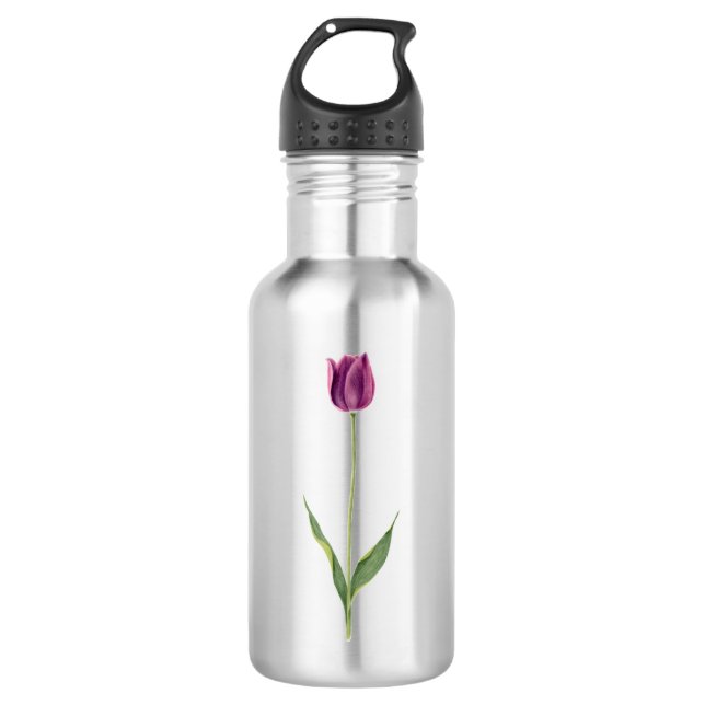 Botella De Agua Tulipán Morado Elegante Personalizado (Anverso)
