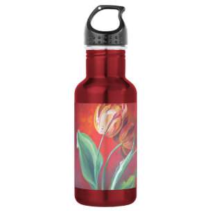 Botella De Agua Tulipanes artísticos rojos y amarillos
