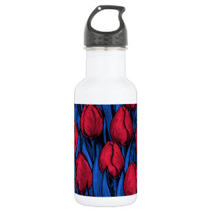 Botella De Agua Tulipanes en rojo y azul