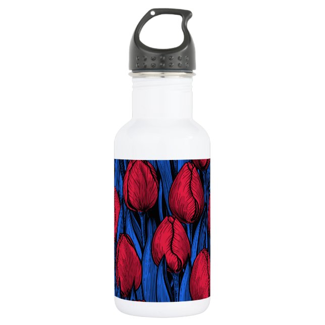Botella De Agua Tulipanes en rojo y azul (Anverso)