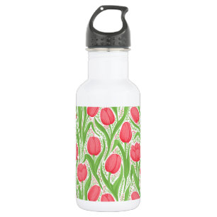 Botella De Agua Tulipanes en rojo y verde