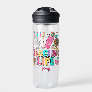 Botella De Agua Tumbler Globo Vida de Maestro Retro Groovy