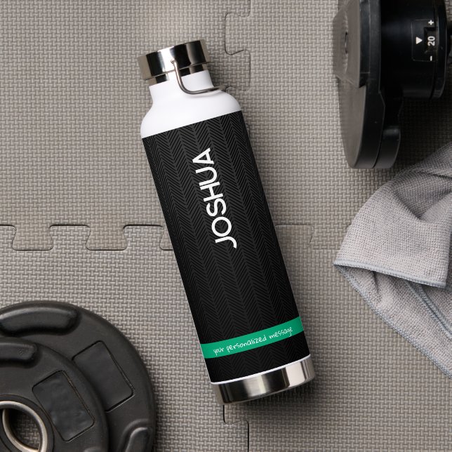 Botella De Agua Tumbler térmico con nombre moderno negro personali (Gimnasio (girado))