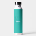 Botella De Agua Turquesa | Personalizado Monograma Nombre de guión<br><div class="desc">Personalizado Clásico Fresco Vibrante Turquesa azul claro Script Monograma Nombre Elegante Moda Botella de agua. Un diseño sencillo y moderno de color blanco y negro con caligrafía escrita a mano para un aspecto profesional y sofisticado. Crea tus propios regalos personalizados y ecofriendados. Cualquier tipo de letra, cualquier color, nada mínimo....</div>