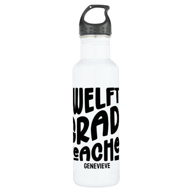 Botella De Agua Twelfth Grade Teacher Black Text Design (Anverso)