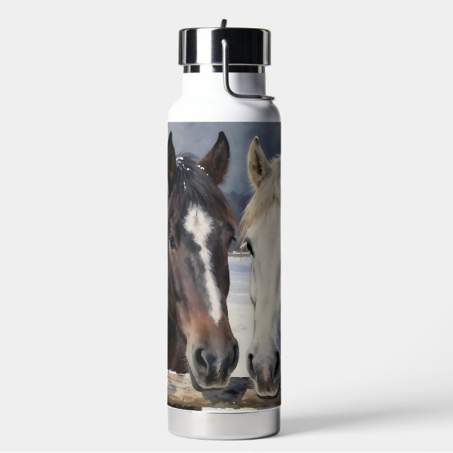 Botella De Agua Two Horses on a Snowy Farm | Personalized (Izquierda)