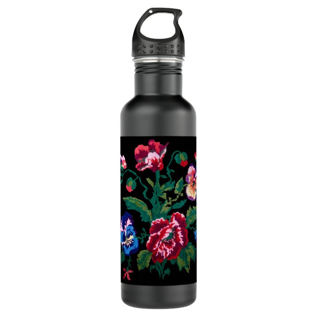 Botella De Agua Ukrainian traditional vushuvanka folk art pattern (Anverso)