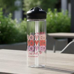 Botella De Agua Un amor maestro rosa moderno nombre personalizado