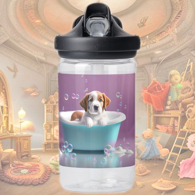 Botella De Agua Un cachorro lindo en una bañera con jabón (Subido por el creador)