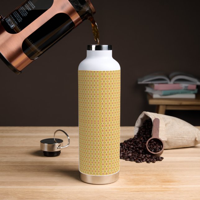 Botella De Agua un fondo naranja y amarillo con círculos (Café)