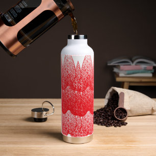 Botella De Agua un fondo rojo y blanco con muchos puntos