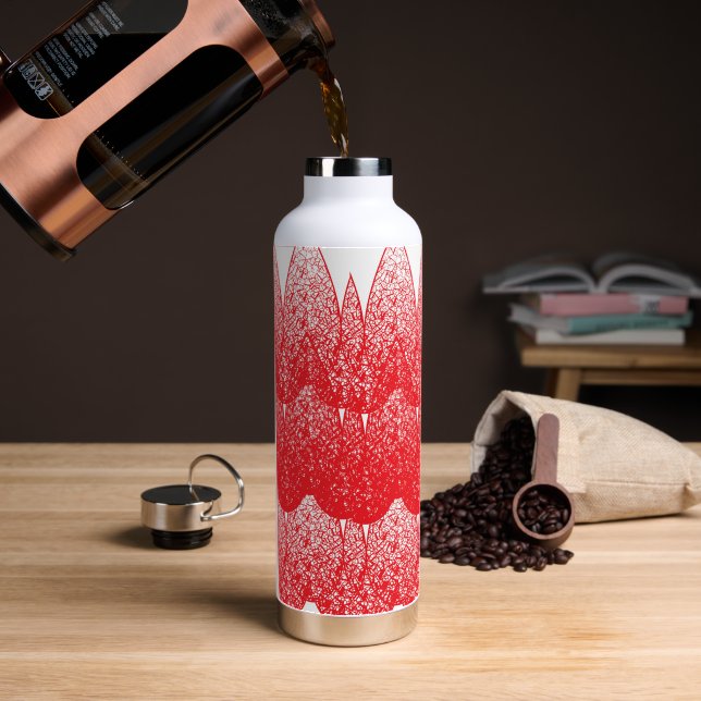 Botella De Agua un fondo rojo y blanco con muchos puntos (Café)