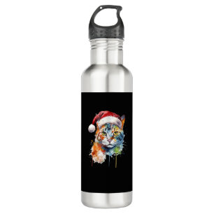 Botella De Agua Un gato colorido viste Navidades feos de Santa Hat