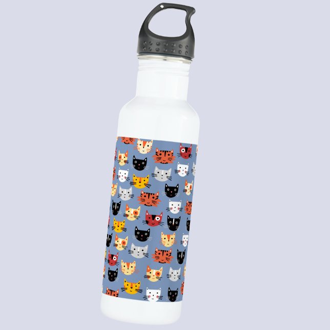 Botella De Agua Un gato gatito divertido lindo se enfrenta al patr (Fun little kitty cat water bottle for pet lovers)