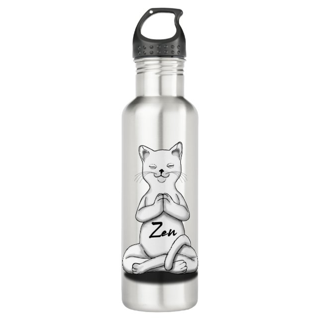 Botella De Agua Un gato grande sentado como Buda Zen en texto negr (Anverso)