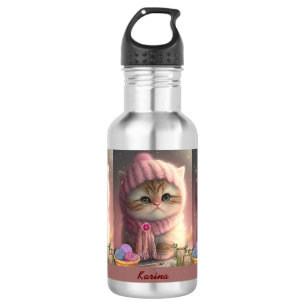 Botella De Agua Un gato lindo con un nombre personalizado de Gorra