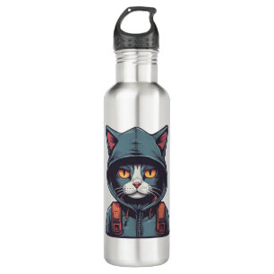 Botella De Agua un gato lindo con una caramba verde