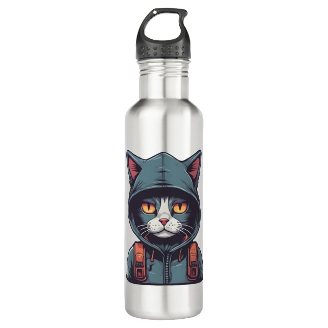 Botella De Agua un gato lindo con una caramba verde (Anverso)