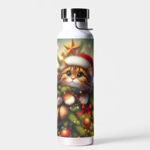 Botella De Agua Un gato malvado y lindo en el árbol de Navidad