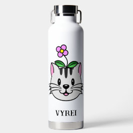 Botella De Agua Un gato Personalizado con flor en la cabeza