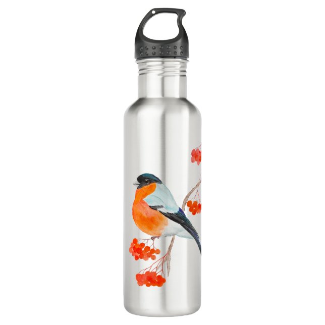 Botella De Agua Un gracioso bullfinch en una rama de un árbol de r (Anverso)