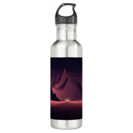 Botella De Agua Un ilustracion de atardecer de montaña