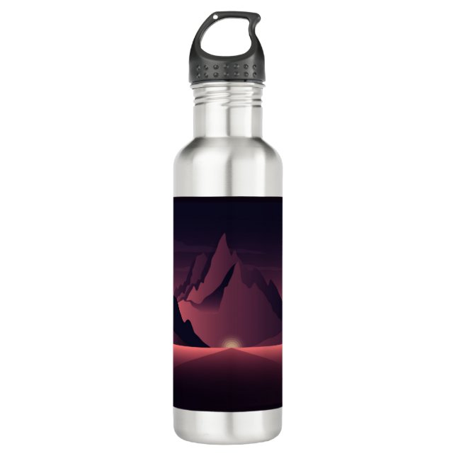 Botella De Agua Un ilustracion de atardecer de montaña (Anverso)