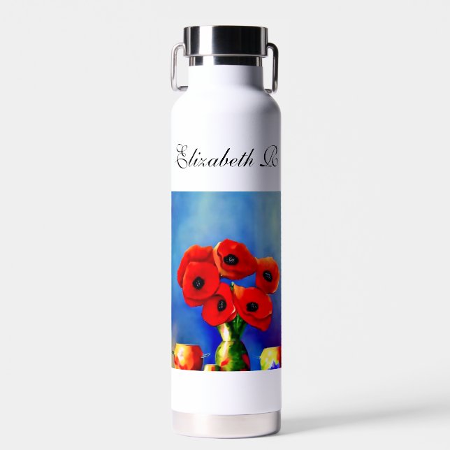 Botella De Agua Un jarrón de amapolas - Pintura - Personalizable (Delantero)