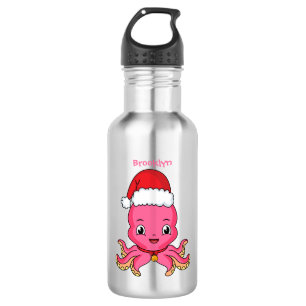 Botella De Agua Un pulpo alegre lindo usando Navidades gorra perso