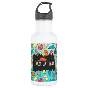 Botella De Agua Una dama de gato loca adorable y un patrón de gato