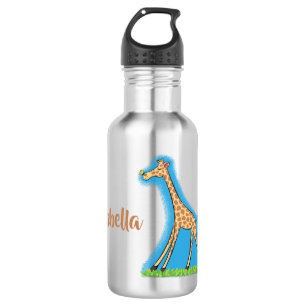 Botella De Agua Una jirafa alegre con personalizado de mariposa