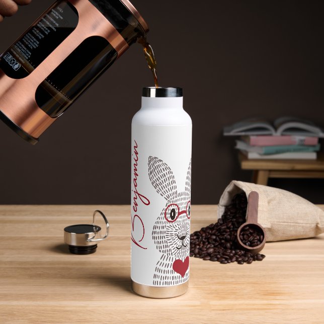 Botella de agua única roja de conejo cutáneo (Café)