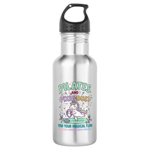 Botella De Agua Unicorn Pilates y polvo de hadas tipografía negrit
