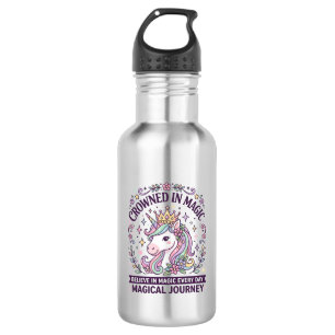 Botella De Agua Unicornio Coronado en Tipografía Negrita Mágica Gr