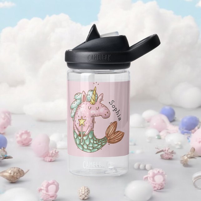 Botella De Agua Unicornio de sirena con nombre (Personalize with your child's name for a cute gift idea for girls.)