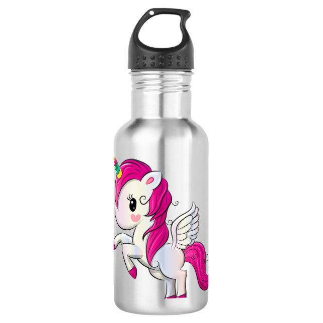 Botella De Agua Unicornio lindo del arco iris (Anverso)