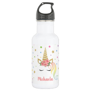 Botella De Agua Unicornio Mágico de Niña Personalizado & Estrellas