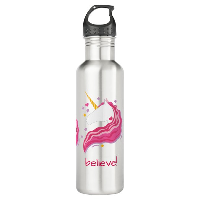 Botella De Agua Unicornio mágico rosa personalizado (Anverso)