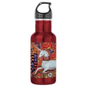 Botella De Agua UNICORNIO MONOGRAMA Remolinos Florales Rojos Azule