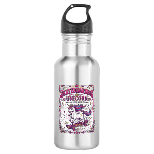 Botella De Agua Unicornio Patinaje Unicornio Elegante Fondo Blanco